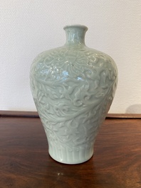 A Chinese celadon-glazed 'lotus scroll' 'meiping' vase, Kangxi mark, 19/20th C.