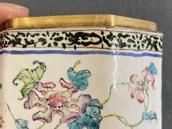 A Chinese Canton enamel box and cover with floral design, Yongzheng/Qianlong