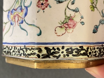 A Chinese Canton enamel box and cover with floral design, Yongzheng/Qianlong