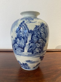 A Chinese blue and white 'mountainous landscape' vase, Kangxi mark, Republic