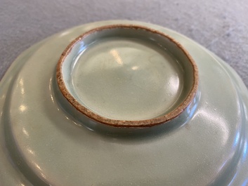 A Chinese octagonal Longquan celadon plate, probably Ming