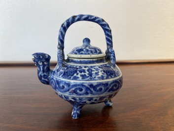 An unusual Chinese blue and white teapot and cover, Xuande mark, probably Qing