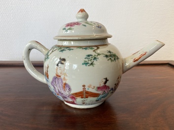 A Chinese famille rose 'lady and child' teapot and cover, 18th C.
