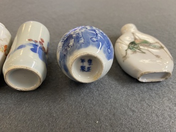 Four various Chinese snuff bottles and two miniature bottle vases, 19/20th C.