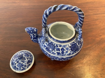 An unusual Chinese blue and white teapot and cover, Xuande mark, probably Qing