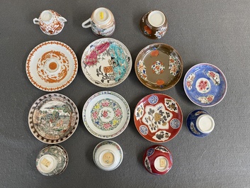 Sept tasses et sept soucoupes en porcelaine de Chine famille rose, Yongzheng/Qianlong