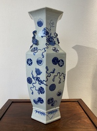 A Chinese blue and white hexagonal 'anbaxian' vase, 19th C.