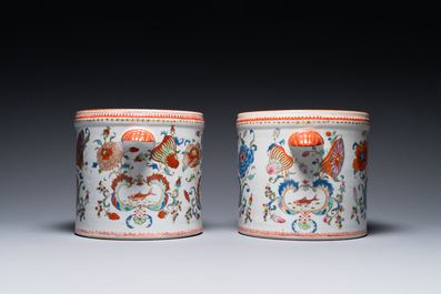 A pair of Chinese famille rose 'Pompadour' wine coolers, Qianlong