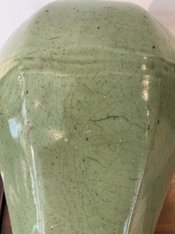 A large Chinese celadon-glazed octagonal 'meiping' vase, 18/19th C.