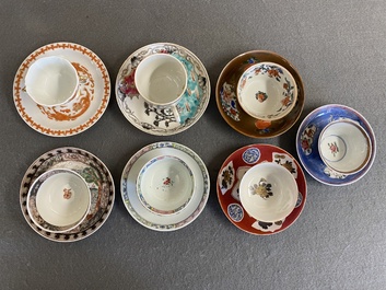 Sept tasses et sept soucoupes en porcelaine de Chine famille rose, Yongzheng/Qianlong