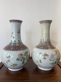 Two Chinese famille rose bottle vases, Hongxian mark, Republic