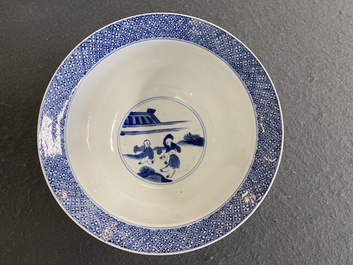 A Chinese blue and white 'narrative subject' bowl, Kangxi mark and of the period