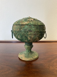 A Chinese bronze 'xianglu' censer with reticulated cover, Western Han