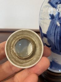 A Chinese blue and white vase and cover, Yu mark, Kangxi