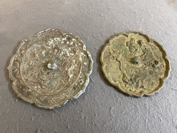Two Chinese bronze mirrors, Tang or later