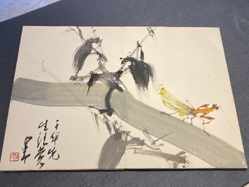 Ecole chinoise: Album de douze peintures aux signatures de c&eacute;l&eacute;brit&eacute;s comme Zhao Shaoang 趙少昂, encre et couleurs sur papier, dat&eacute; 1944