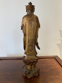 A Chinese gilt-lacquered wood sculpture of a monk, Qing