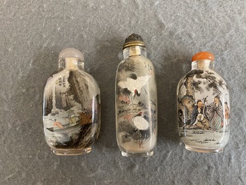 Three Chinese inside-painted glass snuff bottles, 20th C.