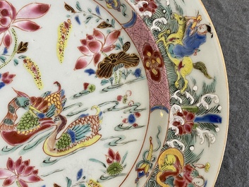 A Chinese famille rose plate with immortals and mandarin ducks, Yongzheng