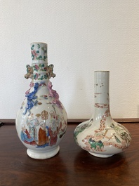 Un vase en porcelaine de Chine famille rose &agrave; d&eacute;cor des '18 Luohan' et un vase famille verte, marque de Kangxi, 19&egrave;me