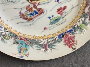 A Chinese famille rose plate with immortals and mandarin ducks, Yongzheng
