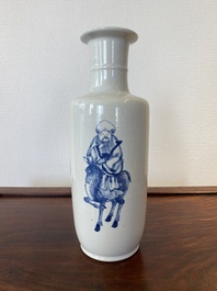 A Chinese blue and white 'Sanxing' rouleau vase, probably 19th C.