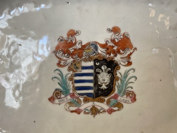 A Chinese famille rose armorial 'Hotham impaling Morley' dish, Qianlong