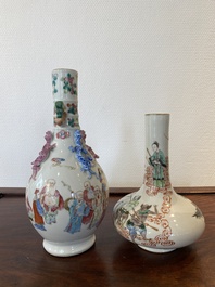 A Chinese famille rose '18 Luohan' bottle vase and a famille verte vase, Kangxi mark, 19th C.