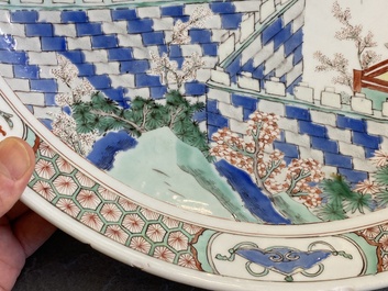 A Chinese famille verte &lsquo;pagoda&rsquo; dish, Kangxi