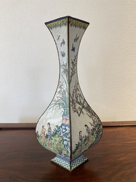 A Chinese lozenge-shaped Canton enamel 'Four gentlemen' vase, Qianlong mark and of the period