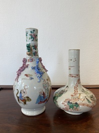 Un vase en porcelaine de Chine famille rose &agrave; d&eacute;cor des '18 Luohan' et un vase famille verte, marque de Kangxi, 19&egrave;me