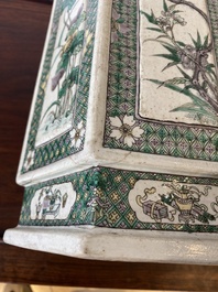 A Chinese hexagonal verte biscuit vase, 19th C.