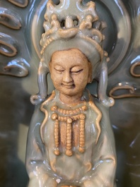 A Chinese Longquan celadon shrine of Guanyin, probably Ming