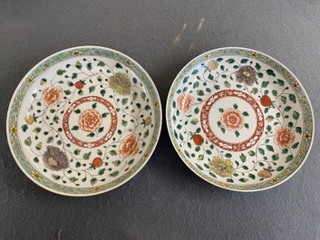 A pair of Chinese famille verte plates, Kangxi