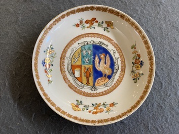 A Chinese verte-Imari armorial dish for the Dutch market with the arms of Scholten impaling Hogenberg, Yongzheng