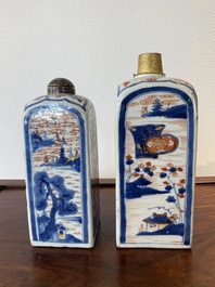 Twee Chinese vierkante Imari-stijl flessen met monturen, Kangxi