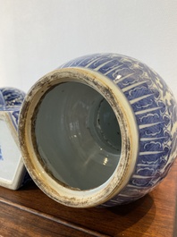 Three Chinese blue and white vases, 19th C.