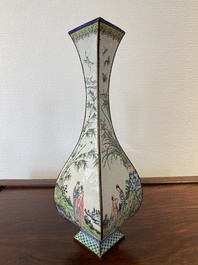 A Chinese lozenge-shaped Canton enamel 'Four gentlemen' vase, Qianlong mark and of the period