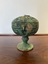 A Chinese bronze 'xianglu' censer with reticulated cover, Western Han