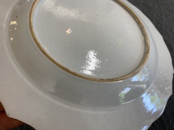 A Chinese famille rose 'mandarin tea drinkers' plate, Qianlong