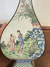 A Chinese lozenge-shaped Canton enamel 'Four gentlemen' vase, Qianlong mark and of the period