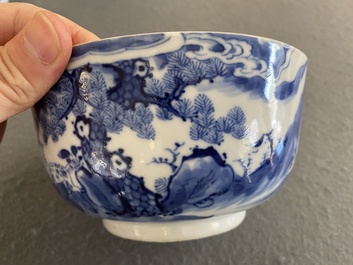 A Chinese blue and white 'Bleu de Hue' bowl with deer for the Vietnamese market, Nhuroc Tham Tran Tang mark 若深珍藏, 19th C.