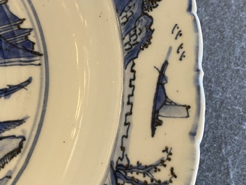 A Chinese blue and white dish with a fine landscape, Jiajing