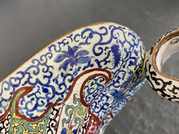 A Chinese Canton enamel helm-shaped ewer with shell-shaped basin, Yongzheng/Qianlong