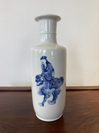 A Chinese blue and white 'Sanxing' rouleau vase, probably 19th C.