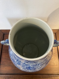 A Chinese blue and white 'hu' vase with lotus scrolls, Qianlong mark, 19th C.