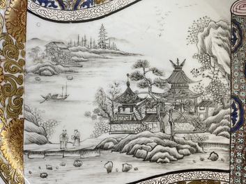 A Chinese grisaille and gilt-decorated 'ruby back' plate, Yongzheng mark, 19/20th C.