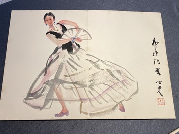 Ecole chinoise: Album de douze peintures aux signatures de c&eacute;l&eacute;brit&eacute;s comme Zhao Shaoang 趙少昂, encre et couleurs sur papier, dat&eacute; 1944