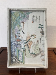 Een Chinees rechthoekig qianjiang cai plateau, gesigneerd Xu Jinchang 徐金昌, gedateerd 1889