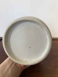 A Chinese blue and white 'Sanxing' rouleau vase, probably 19th C.